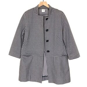 CAbi Dappled Stripe Jacket Sz M Gray Blue Stripe Button Knit Long 3/4 Slv Coat‎